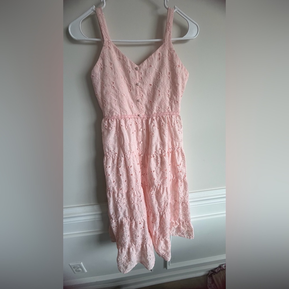 Rare Editions Girls Peach Coral Eyelit Ruffle Maxi Dress Size 10